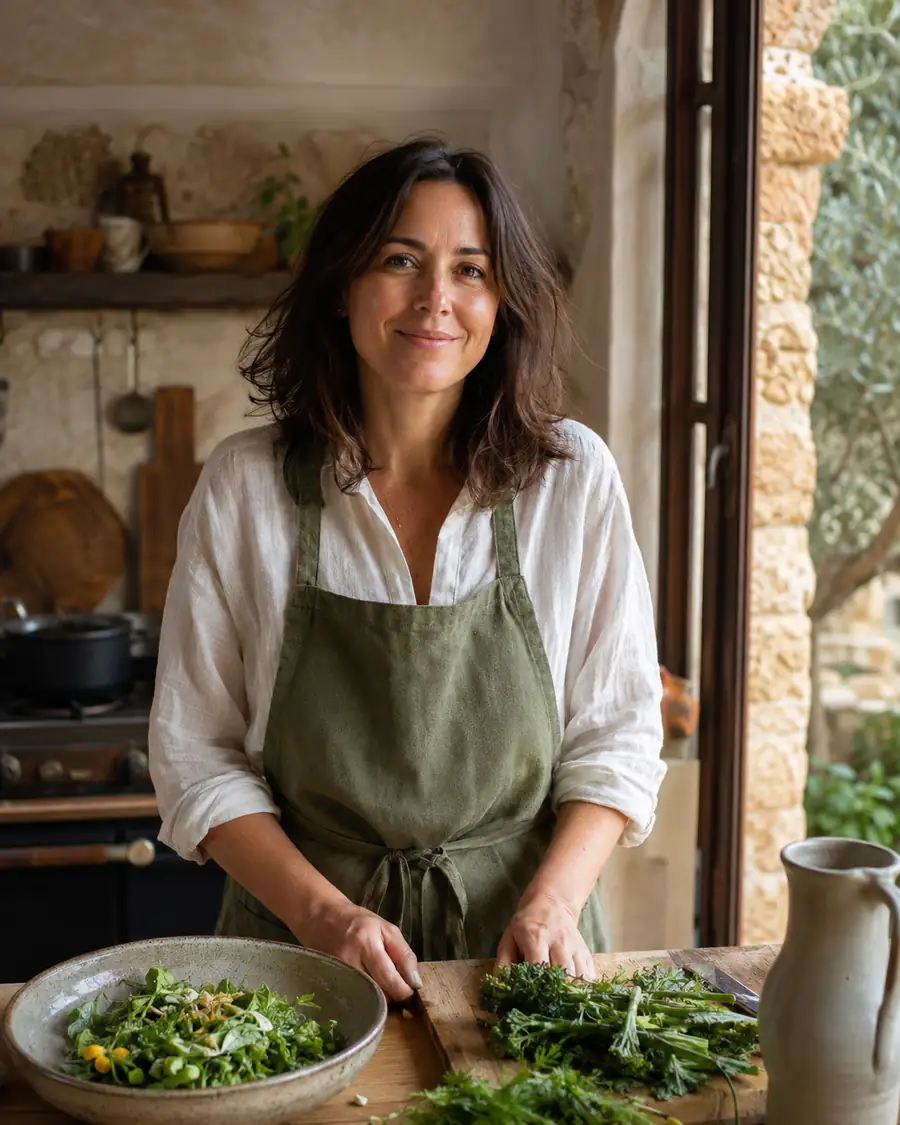 Illustrative portrait of our fictional demo chef preparing seasonal ingredients